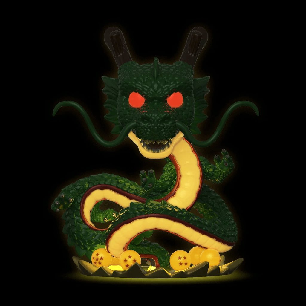 Funko Pop! 10" Shenron Dragon Ball Z glow figure with minor box imperfection, from Shak's Pop Shop, featuring detailed dragon design.