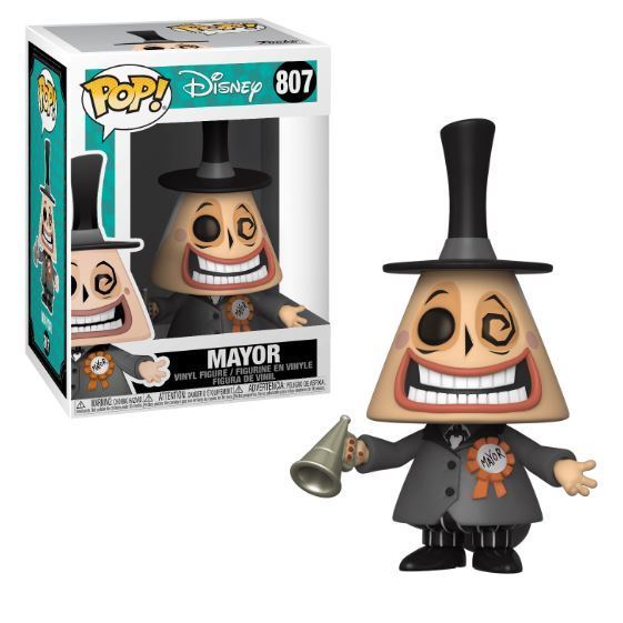 Funko Pop! figure of Mayor from Disney's Nightmare Before Christmas holding a megaphone, with detailed character features.