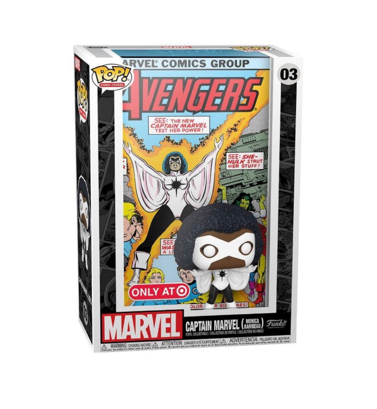 Funko Pop! Marvel Captain Marvel comic cover figure, exclusive collectible with detailed Marvel superhero design from Shak's Pop Shop.