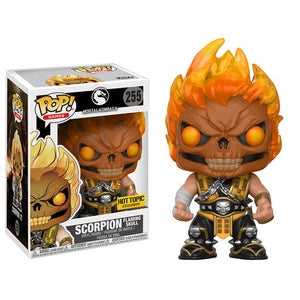 Funko Pop! Games Mortal Kombat Scorpion Flaming Skull figure from Shak's Pop Shop, featuring detailed skull and fiery design.