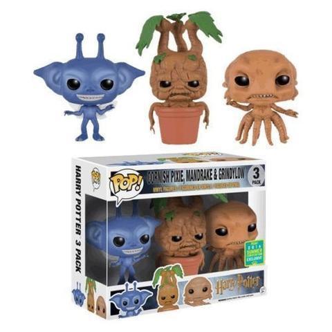 Funko Pop! Harry Potter Cornish Pixie, Mandrake, Grindylow 3-pack figures from Shak's Pop Shop, 2016 Summer Convention exclusive.