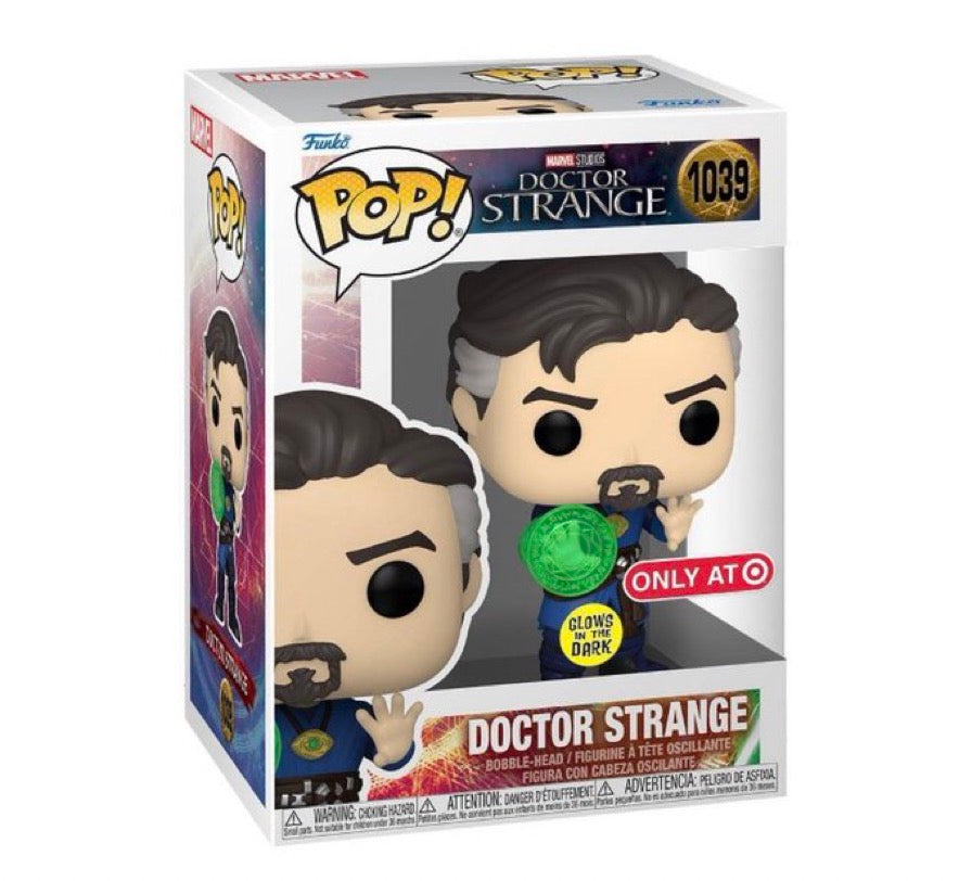 Funko Pop! Marvel Doctor Strange glow-in-the-dark figure, collectible toy with detailed design, from Shak's Pop Shop.