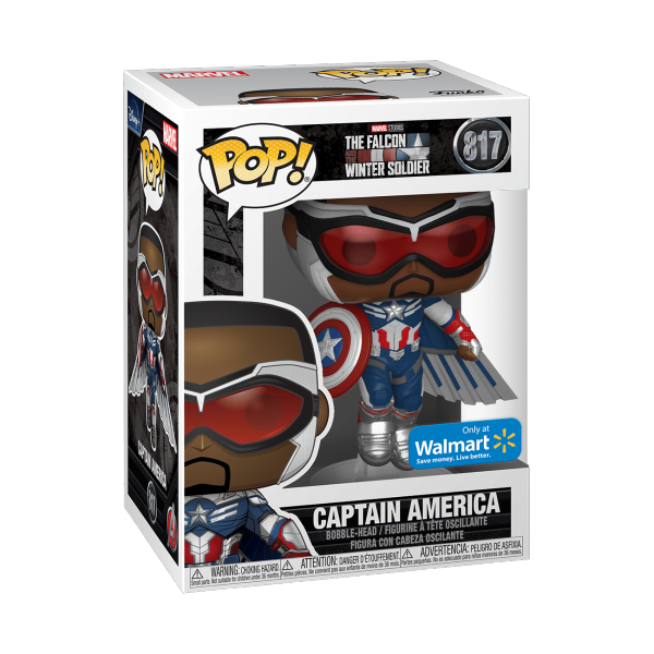 Funko Pop! Marvel Falcon and The Winter Soldier Captain America figure, collectible toy with detailed features and vibrant colors.