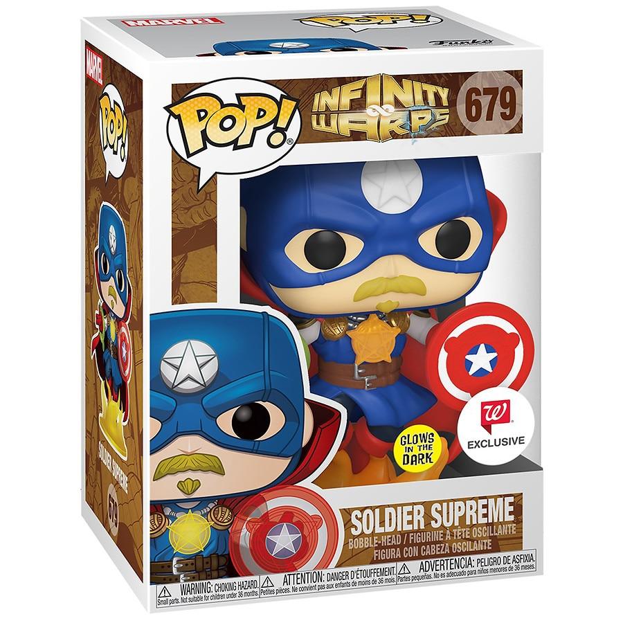 Funko Pop! Marvel Infinity Warps Soldier Supreme glow figure, Walgreens exclusive, collectible toy from Shak's Pop Shop.