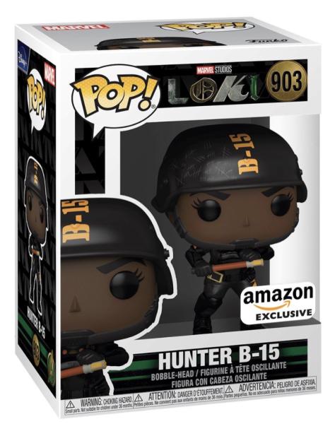 Funko Pop! Marvel Loki Hunter B-15 figure from Amazon Exclusive, featuring detailed design and iconic Marvel character styling.