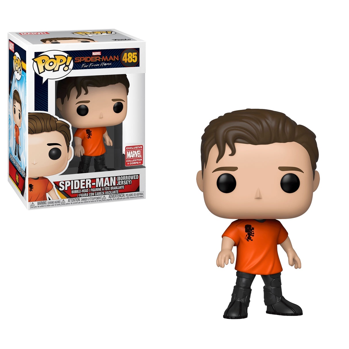 Funko Pop! Marvel Spider-Man Borrowed Jersey figure, Marvel Collector Corps Exclusive, featuring Spider-Man in a detailed jersey design.