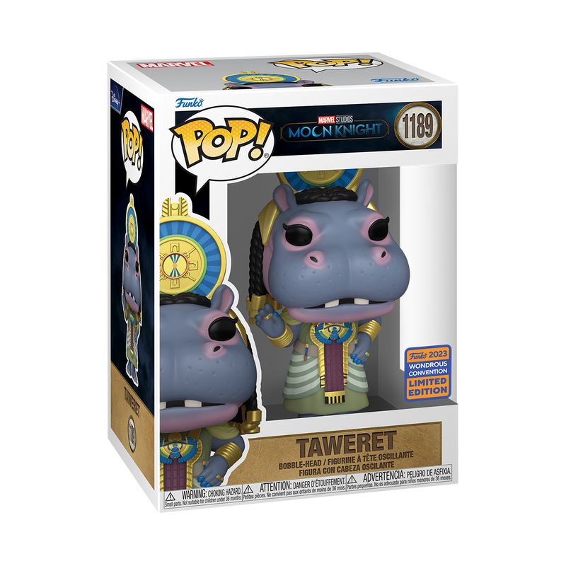 Funko Pop! figure of Marvel's Moon Knight with Taweret from the 2023 WonderCon shared exclusive, featuring detailed design and vibrant colors.