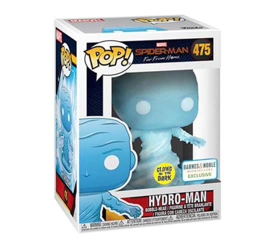 Funko Pop! figure of Hydro-Man from Marvel Spider-Man Far From Home with glow effect, collectible toy by Shak's Pop Shop.
