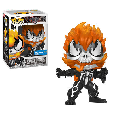 Funko Pop! Marvel Venomized Ghost Rider figure with box imperfection, detailed figure featuring Ghost Rider and Venom design.