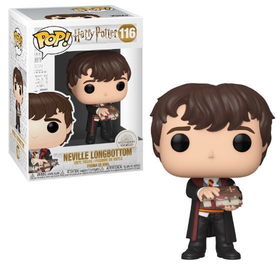 Funko Pop! figure of Neville Longbottom from Harry Potter with Monster Book, collectible toy by Shak's Pop Shop.