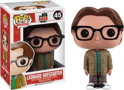 Damaged Funko Pop! figure of Leonard Hofstadter from The Big Bang Theory, by Shak's Pop Shop, showing wear and tear.
