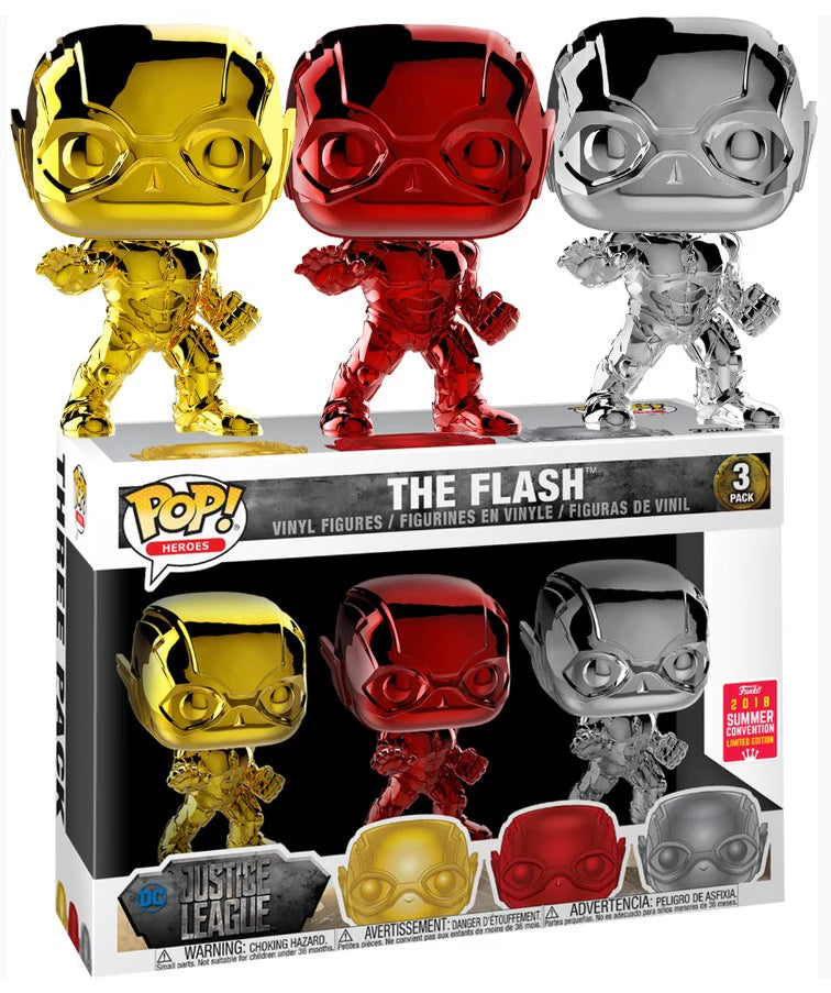 Funko Pop! Heroes: Justice League: The Flash (Chrome 3-Pack) (2018 Summer Convention Exclusive)