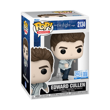 Funko Pop! Twilight Saga Edward Cullen figure in baseball jersey, special edition with detailed character features.