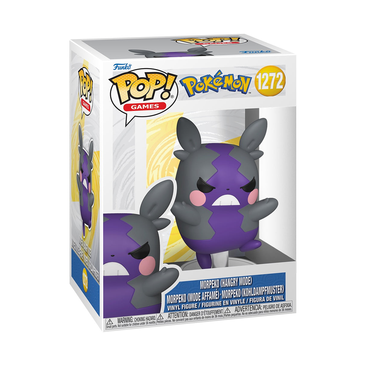 Funko Pop! Games Pokemon Morpeko Hangry figure with detailed design and vibrant colors, showcasing a collectible in a standing pose.