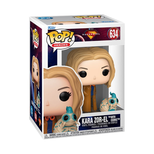 Funko Pop! Heroes Supergirl Kara Zor-El with Cedric figure, collectible toy from Shak's Pop Shop, featuring detailed superhero design