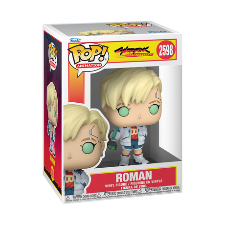 Funko Pop! Animation: Cyberpunk Edgerunners Roman figure with detailed design and vibrant colors, collectible vinyl toy.