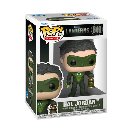 Funko Pop! Heroes: Lanterns Hal Jordan figure with detailed green and black costume, stylized collectible toy.