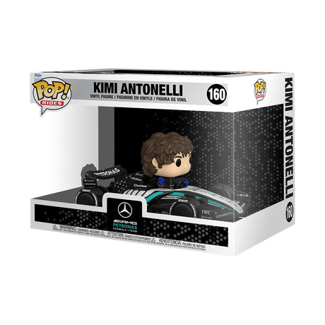 Funko Pop! Rides Mercedes Benz Kimi Antonelli figure with detailed car design, collectible vinyl toy, from Shak's Pop Shop.