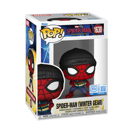 Funko Pop! Marvel Spider-Man (Winter Gear) figure from Brand New Day series, featuring Spider-Man in winter costume, styled as a collectible.