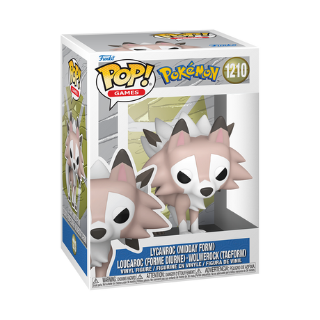 Funko Pop! figure of Lycanroc (Midday) from Pokémon, with detailed features and vibrant colors, part of the Funko Pop! Games series.