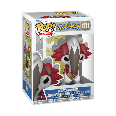 Funko Pop! Games: Pokemon Lycanroc Midnight figure with detailed design, part of the Funko Pop! collection featuring Pokémon characters