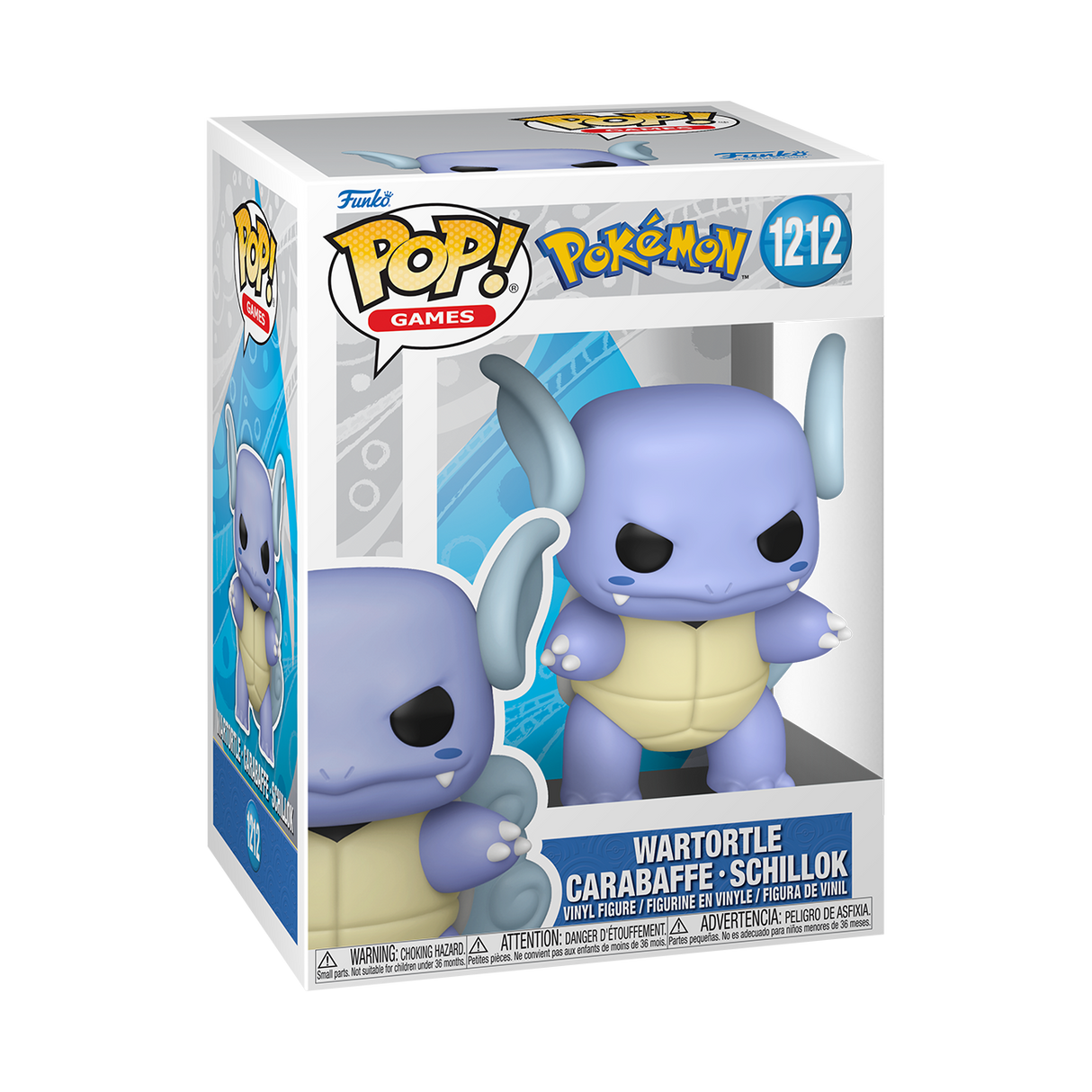 Funko Pop! Games Pokemon Wartortle figure from Shak's Pop Shop, featuring a detailed Wartortle character with blue shell and expressive eyes.