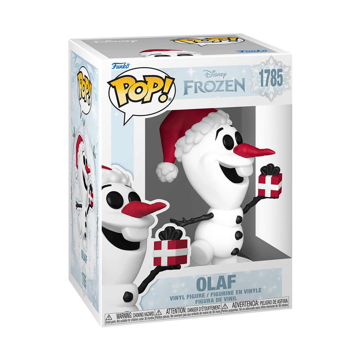 Funko Pop! Disney Olaf figure from Frozen Holiday collection, collectible vinyl toy with Olaf's cheerful face and winter outfit.