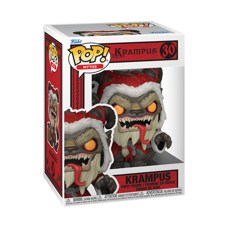 Funko Pop! Myths Krampus holiday figure with detailed features and festive packaging, by Shak's Pop Shop.