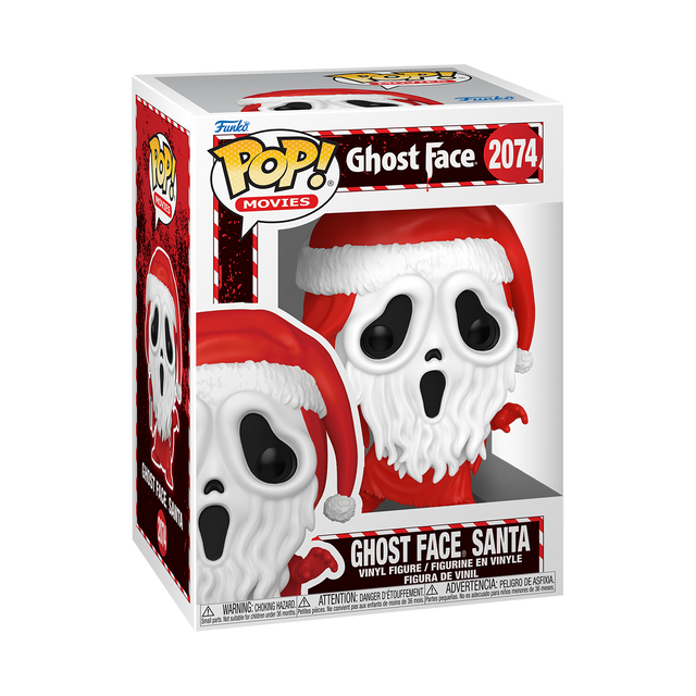Funko Pop! Movies Ghost Face Santa figure from Shak's Pop Shop, depicting Ghost Face in holiday Santa attire with detailed design.