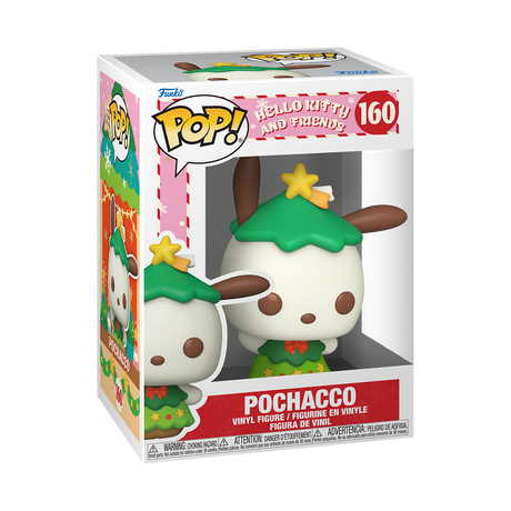 Funko Pop! Shak's Pop Shop Hello Kitty and Friends Pochacco festive figure, colorful cartoon character with holiday-themed accessories.
