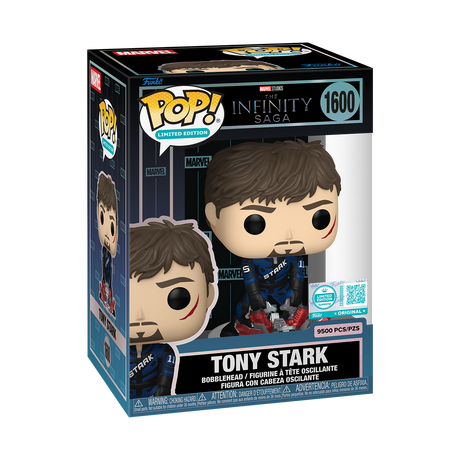 Funko Pop! Marvel's Tony Stark Supreme Edition figure, limited edition 9,500, with detailed design and exclusive Marvel Infinity Saga theme.