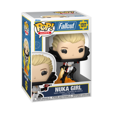 Funko Pop! Games Fallout Nuka Girl figure with detailed blonde hair and vibrant Nuka-Cola themed outfit, collectible vinyl figure.