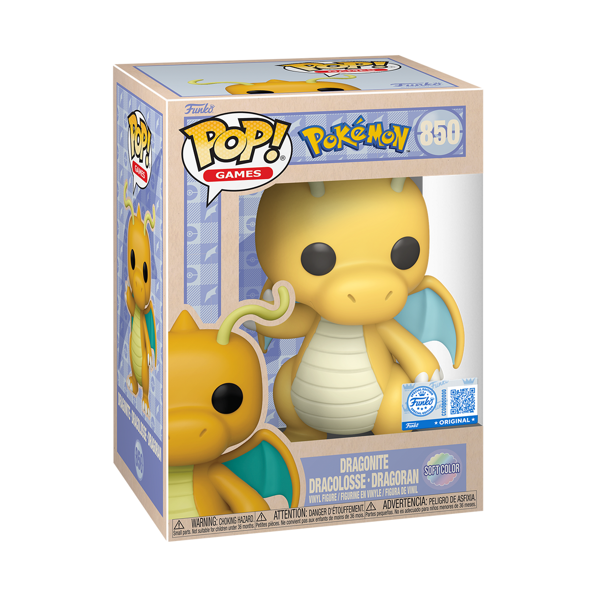 Funko Pop! Games Pokemon Dragonite Soft Color figure, collectible vinyl toy with detailed design and vibrant pastel hues.
