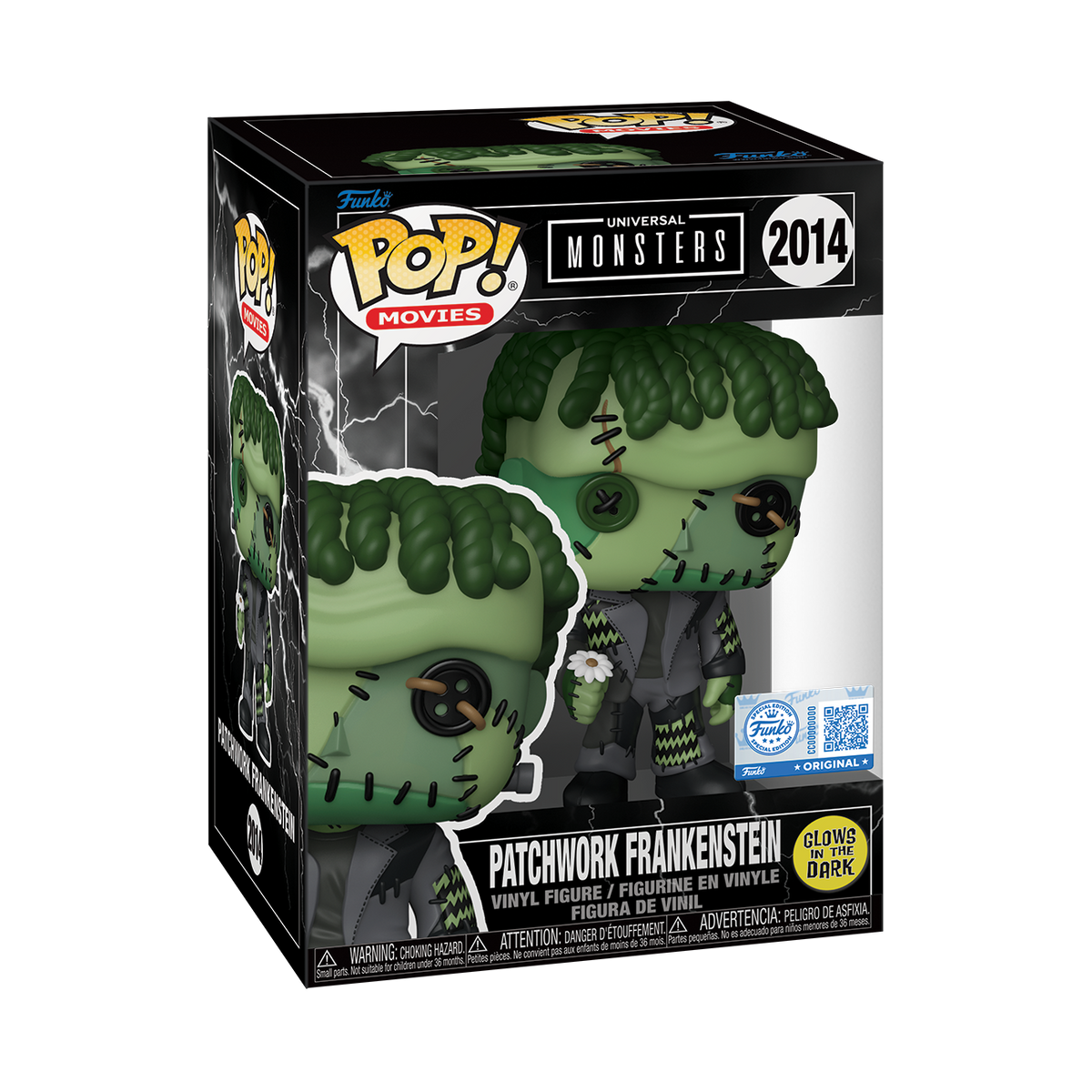 Funko Pop! Universal Monsters Frankenstein glow-in-the-dark figure with patchwork design, from Shak's Pop Shop.