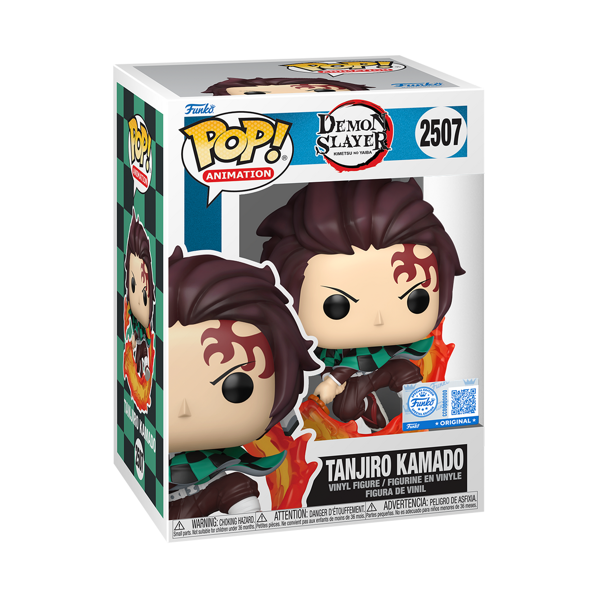Funko Pop! Animation Tanjiro Kamado from Demon Slayer featuring detailed figure with iconic green and black checkered kimono.
