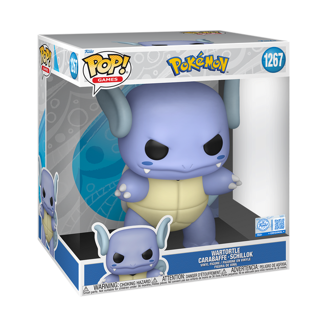 Jumbo 10-inch Funko Pop! Games Pokemon Wartortle figure from Shak's Pop Shop, featuring detailed Wartortle character with a wide pose.