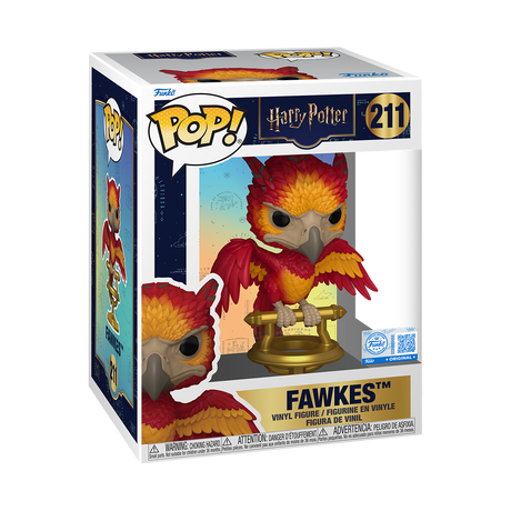 Funko Pop! Premium Harry Potter Fawkes figure from Shak's Pop Shop Specialty Series, detailed collectible with vibrant colors.