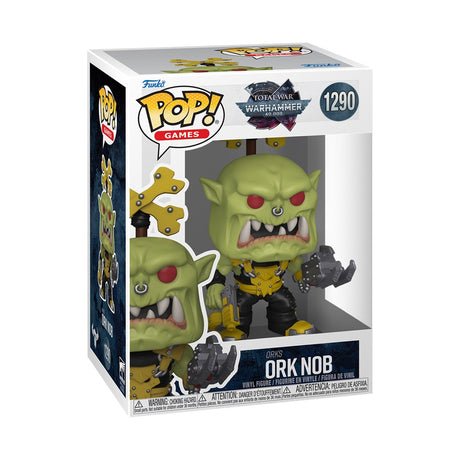 Funko Pop! Games Warhammer Ork Nob collectible figure with green skin and detailed armor, designed by Shak's Pop Shop.