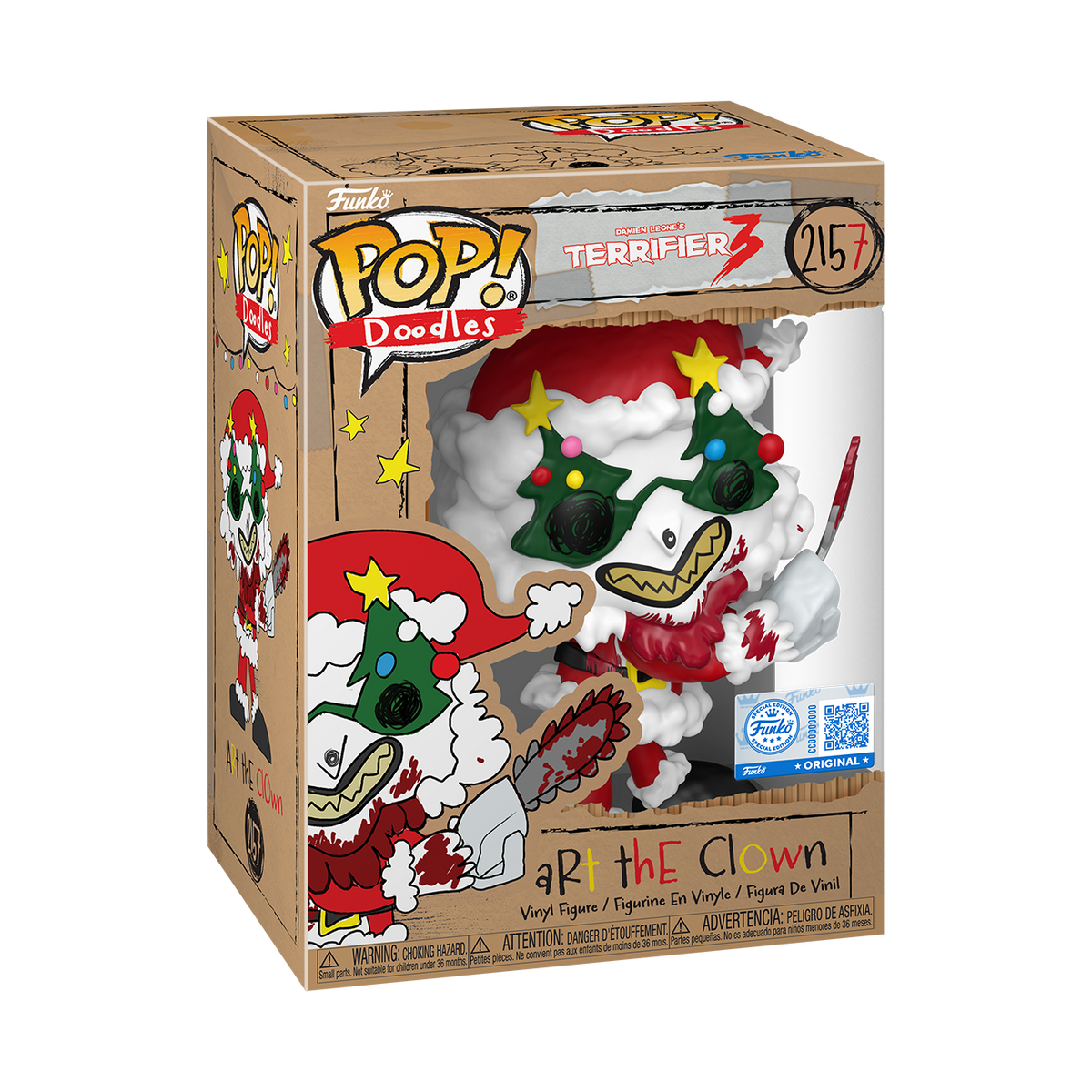 Funko Pop! Doodles Terrifier 3 Art the Clown Bloody Hot Topic Exclusive figure dressed as Santa