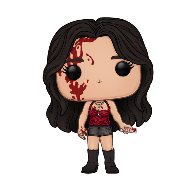 Funko Pop! Movies Obsession Nikki collectible figure with bloody detail, from Shak's Pop Shop featuring a stylized cartoon character.