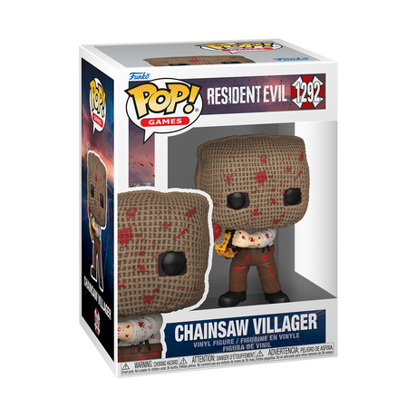 Funko Pop! Games: Resident Evil Chainsaw Villager figure with detailed design, featuring a menacing expression and chainsaw weapon.