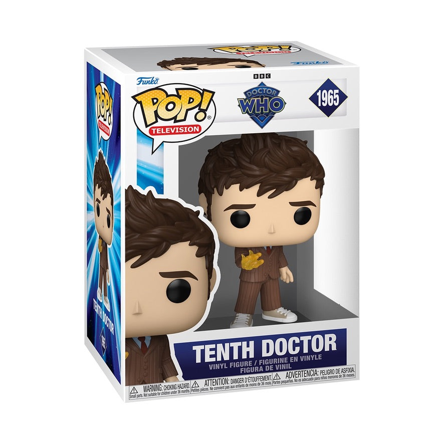 Funko Pop! Doctor Who Tenth Doctor figure with detailed costume and facial features, collectible vinyl figure.