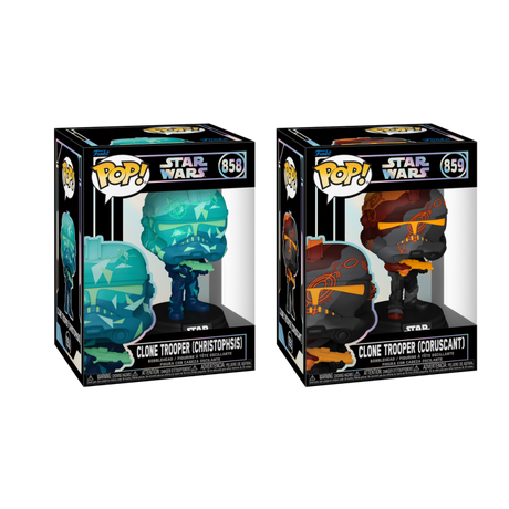 Two Funko Pop! Star Wars collectibles from the Planets bundle, featuring Star Wars characters in colorful vinyl figures.