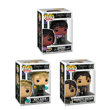 Three Funko Pop! figures from the Powerless bundle, featuring collectible vinyl characters in colorful packaging.