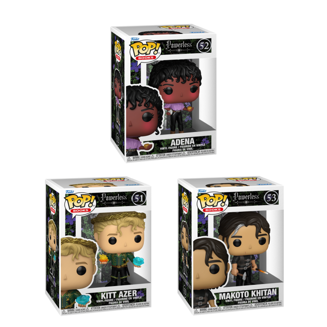Three Funko Pop! figures from the Powerless bundle, featuring collectible vinyl characters in colorful packaging.