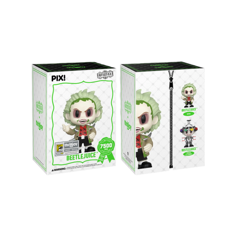 Beetlejuice collectible figure from ThrillJoy Pix series, SDCC 2026 exclusive, featuring detailed design and vibrant colors.