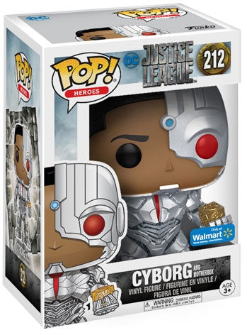 Funko Pop! Cyborg with Motherbox vinyl figure from DC's Justice League, featuring detailed sculpt and vibrant paint details.