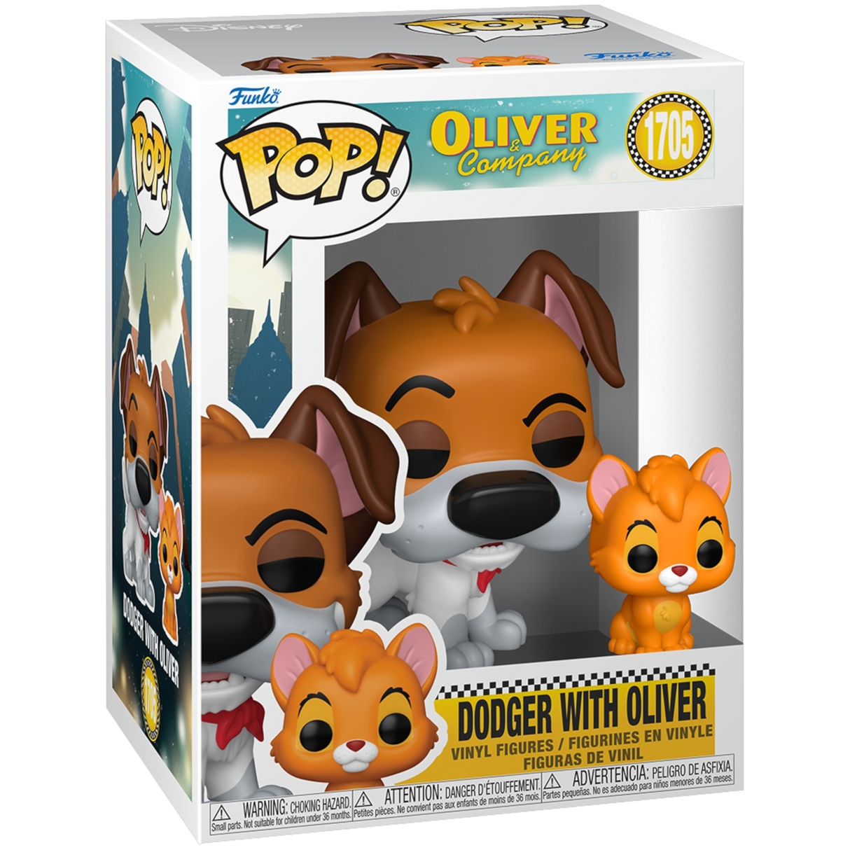 Funko Pop! Disney Oliver and Company Dodger with Oliver vinyl figure, featuring detailed character design and vibrant colors.