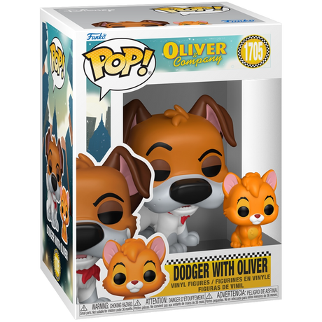Funko Pop! Disney Oliver and Company Dodger with Oliver vinyl figure, featuring detailed character design and vibrant colors.