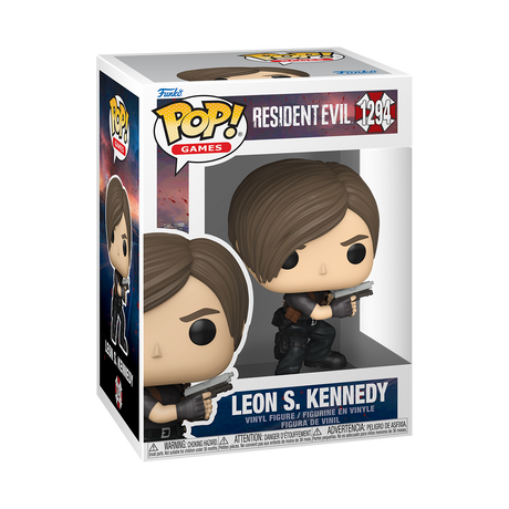 Funko Pop! figure of Leon S. Kennedy from Resident Evil, collectible toy with detailed game-inspired design.